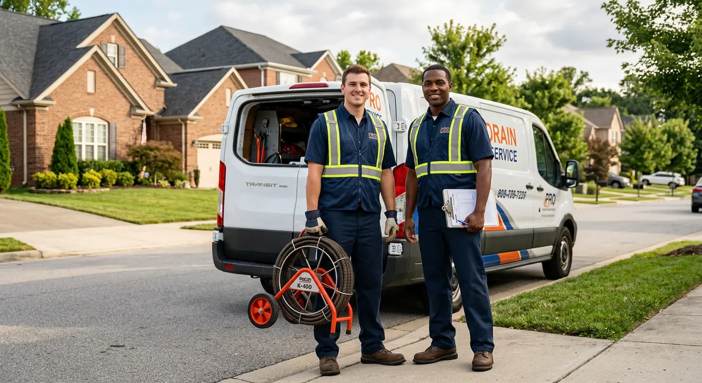 Sewer and drain service team with equipment ready for work in Riverbank
