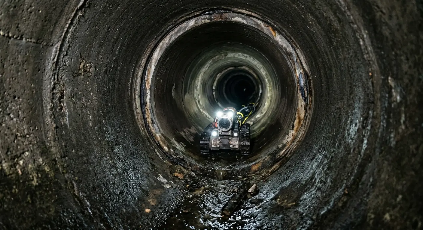 Robotic sewer camera inspecting pipe interior for Sewer Line Repair in Riverbank